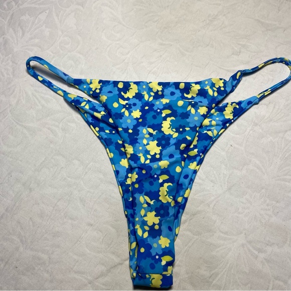 Cute Cheeky Thong Swim Bottoms Swimsuit Bikini Brief Swimwear Blue Floral Side - Picture 5 of 6
